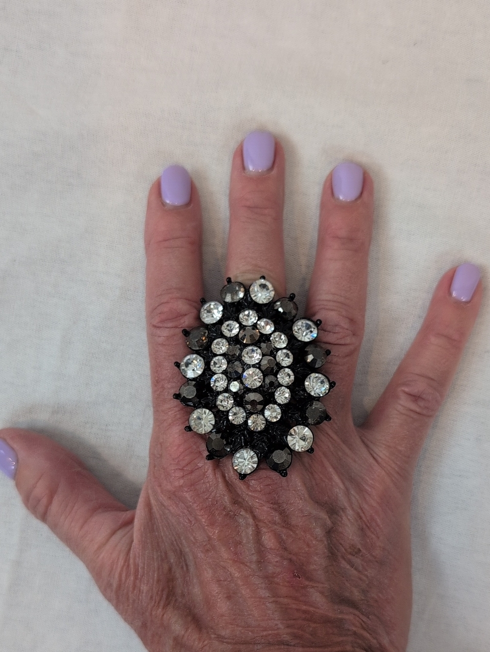 Statement Black and Clear Crystal Cocktail Ring